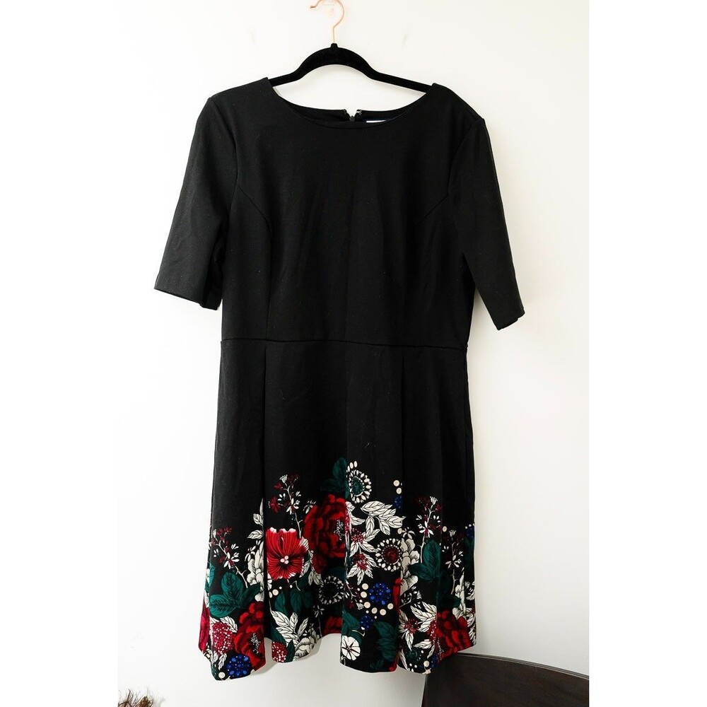 Charter Club L Black midi dress floral short sleeve